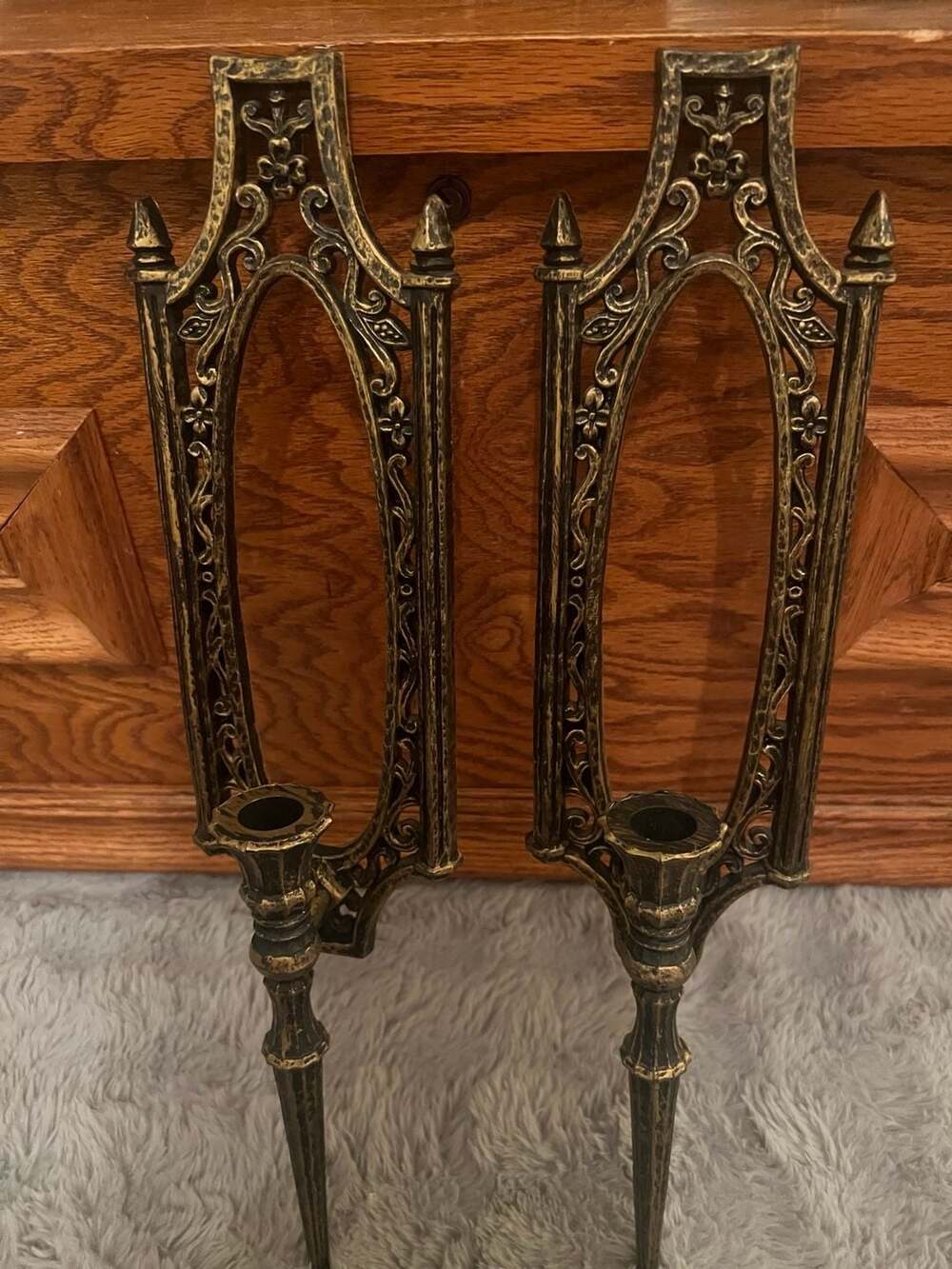Homco Vintage Ornate Gothic Wall Sconce Candle Holders Pair